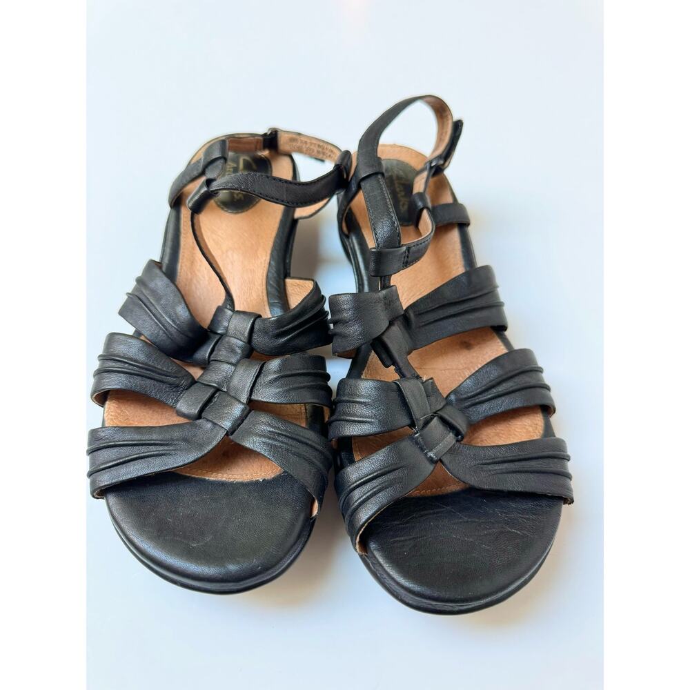 Clarks Artisan Black Strappy Leather Sandals Women's 8.5 W - Picture 3 of 10